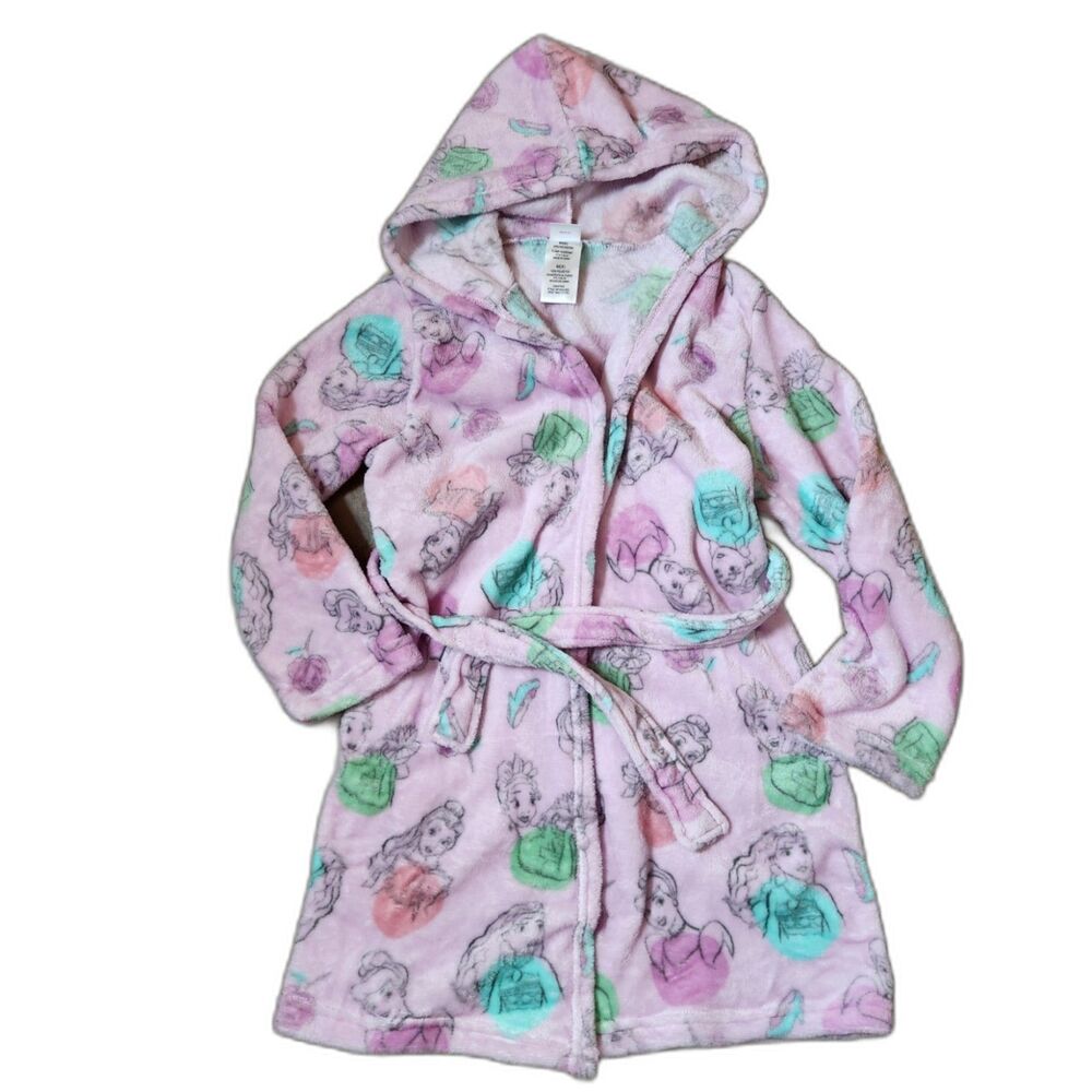 Disney Princess Girls Hooded Bathrobe Size 8 Pink Plush